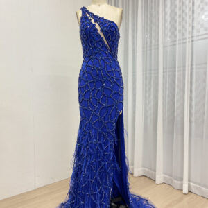 Opulent Blue Feather Beadwork Gown MC20080