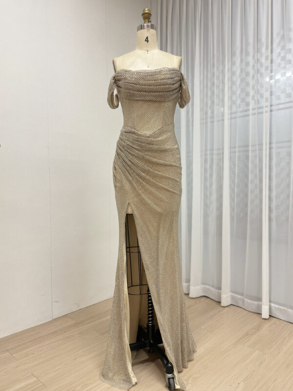 Gold Elegance Off Shoulder Couture Prom Dress MC20082B