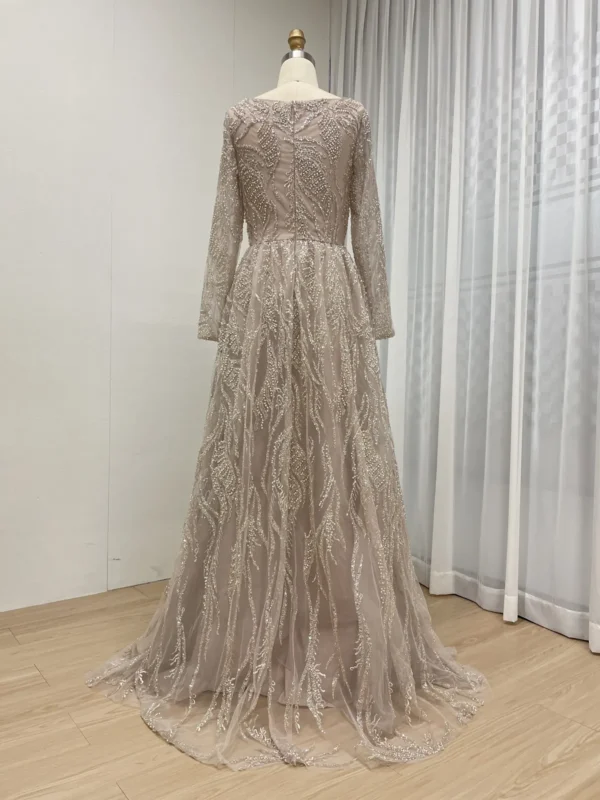 Romantic Blush A-Line Long Sleeve Gown With Square Neckline & Glitter Tulle MY30081L-3 - 图片 5