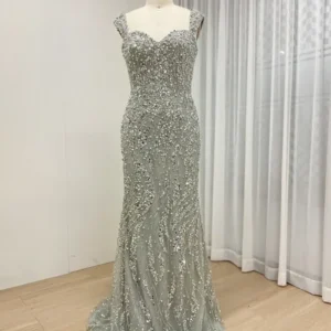 Silver Blue Beaded Mermaid Gown With Sweetheart Neckline MY30108-3