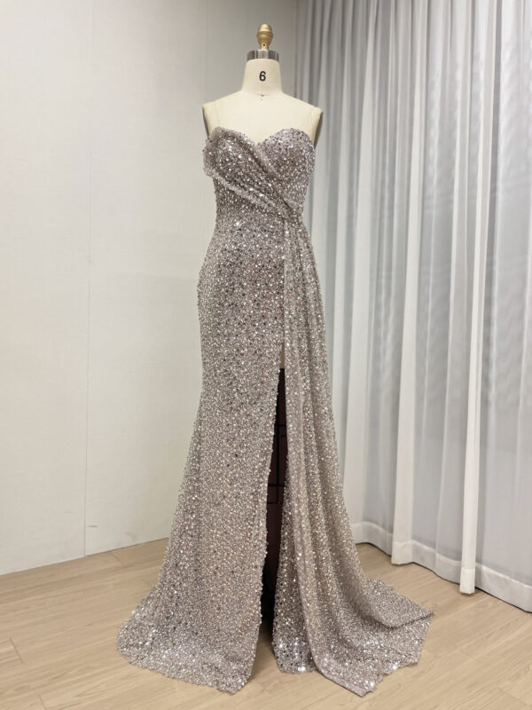 Strapless Pink Purple Gown With Ruched Bodice & High Slit MY30152