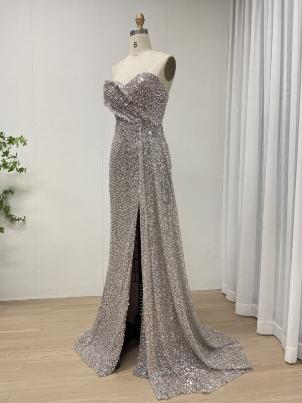 Strapless Pink Purple Gown With Ruched Bodice & High Slit MY30152 - 图片 3