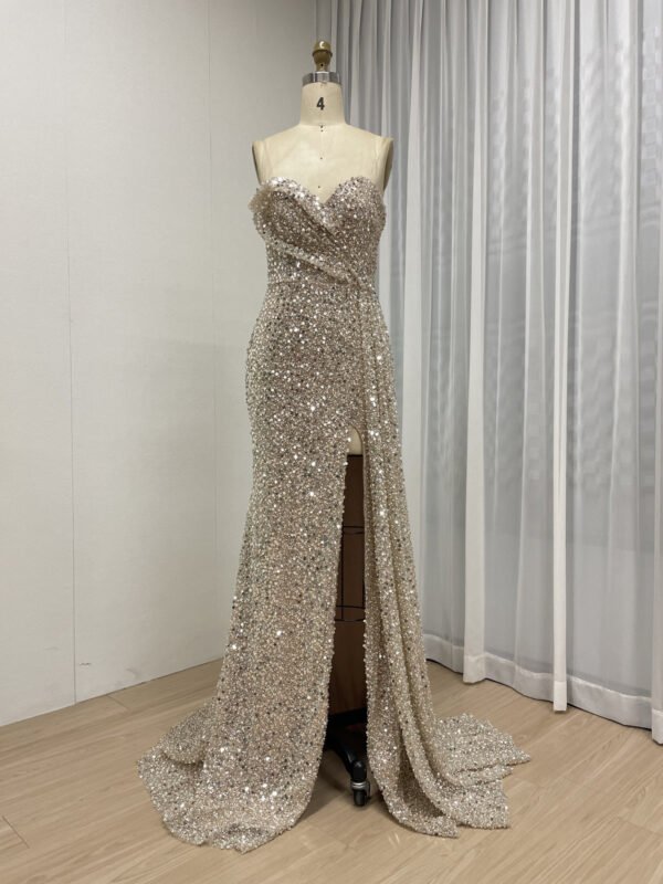 Strapless Pink Purple Gown With Ruched Bodice & High Slit MY30152 - 图片 5