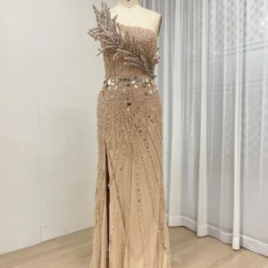 Couture Inspired Sculptural One-Shoulder Gown With High Slit MY30154