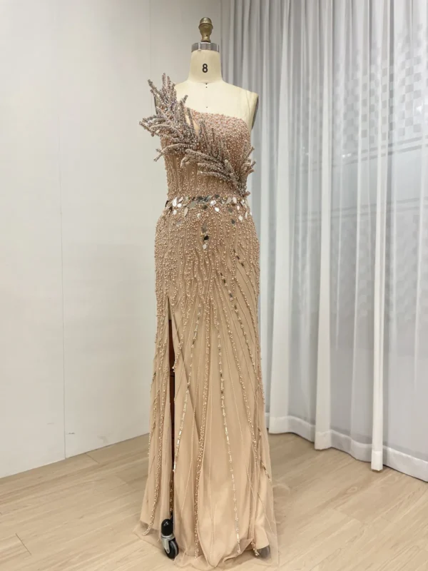 Couture Inspired Sculptural One-Shoulder Gown With High Slit MY30154