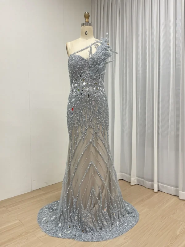 Dramatic Mauve Beaded Mermaid Gown With Sculptural One-Shoulder Detail MY30155 - 图片 5