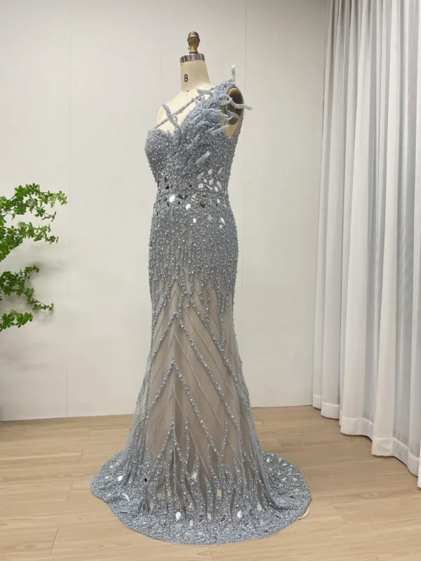 Dramatic Mauve Beaded Mermaid Gown With Sculptural One-Shoulder Detail MY30155 - 图片 7