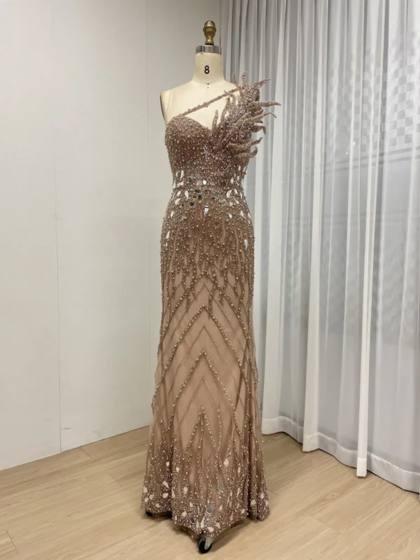 Dramatic Mauve Beaded Mermaid Gown With Sculptural One-Shoulder Detail MY30155 - 图片 8
