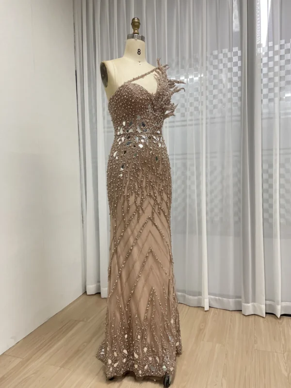 Dramatic Mauve Beaded Mermaid Gown With Sculptural One-Shoulder Detail MY30155 - 图片 9