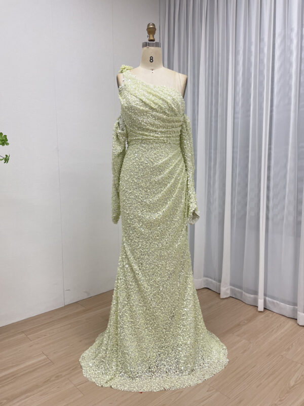 Dusty Pink Elegant One-Shoulder Sequin Gown MY30156 - 图片 7