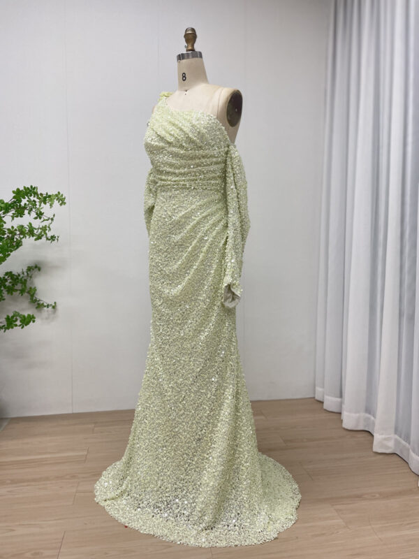 Dusty Pink Elegant One-Shoulder Sequin Gown MY30156 - 图片 6