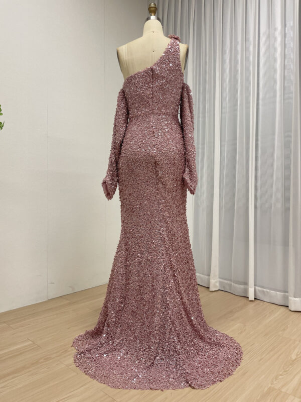 Dusty Pink Elegant One-Shoulder Sequin Gown MY30156 - 图片 5