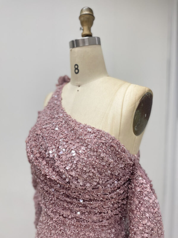 Dusty Pink Elegant One-Shoulder Sequin Gown MY30156 - 图片 3