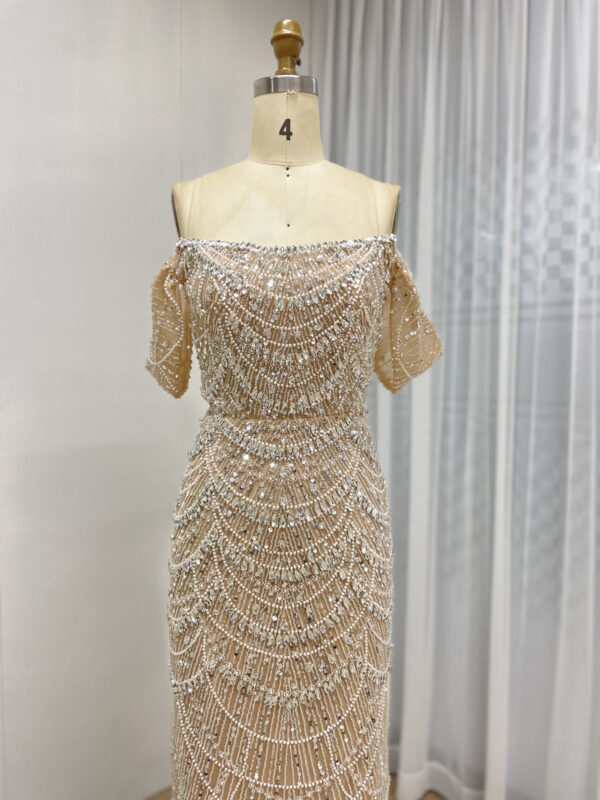 Stunning Beaded Champagne Evening Dress With Off Shoulder Removable Sleeve MY30157 - 图片 2