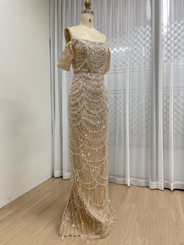Stunning Beaded Champagne Evening Dress With Off Shoulder Removable Sleeve MY30157 - 图片 4