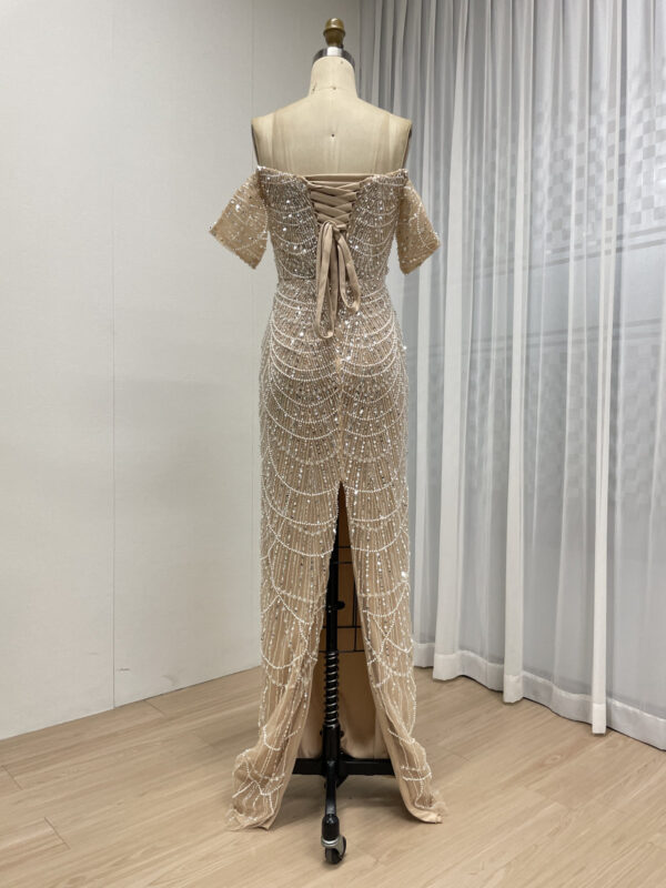 Stunning Beaded Champagne Evening Dress With Off Shoulder Removable Sleeve MY30157 - 图片 5