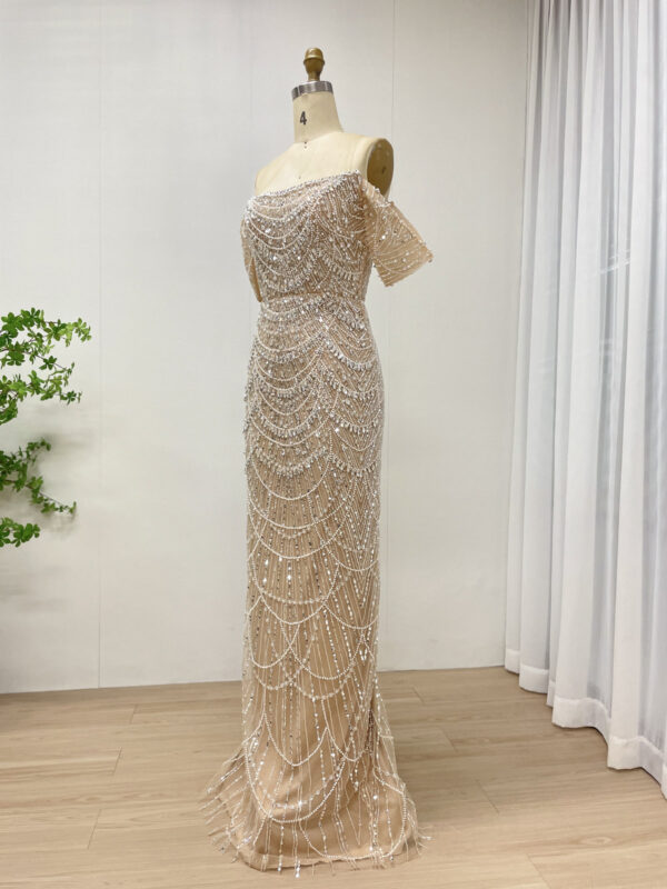 Stunning Beaded Champagne Evening Dress With Off Shoulder Removable Sleeve MY30157 - 图片 3