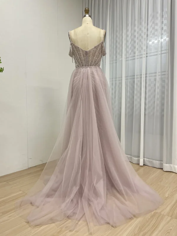 Champagne Beaded Mermaid Gown with Radial Pattern & Detachable Tulle Overskirt MY30160 - 图片 7