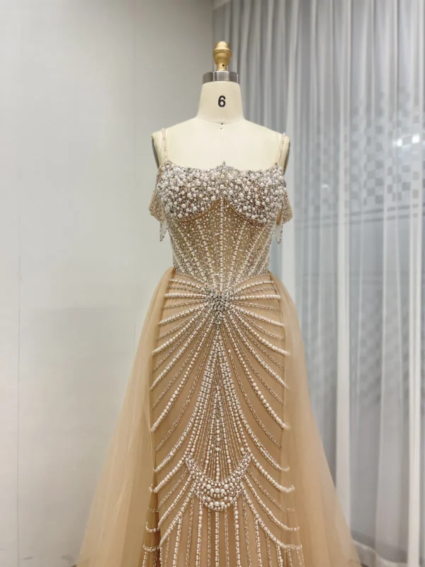 Champagne Beaded Mermaid Gown with Radial Pattern & Detachable Tulle Overskirt MY30160 - 图片 2
