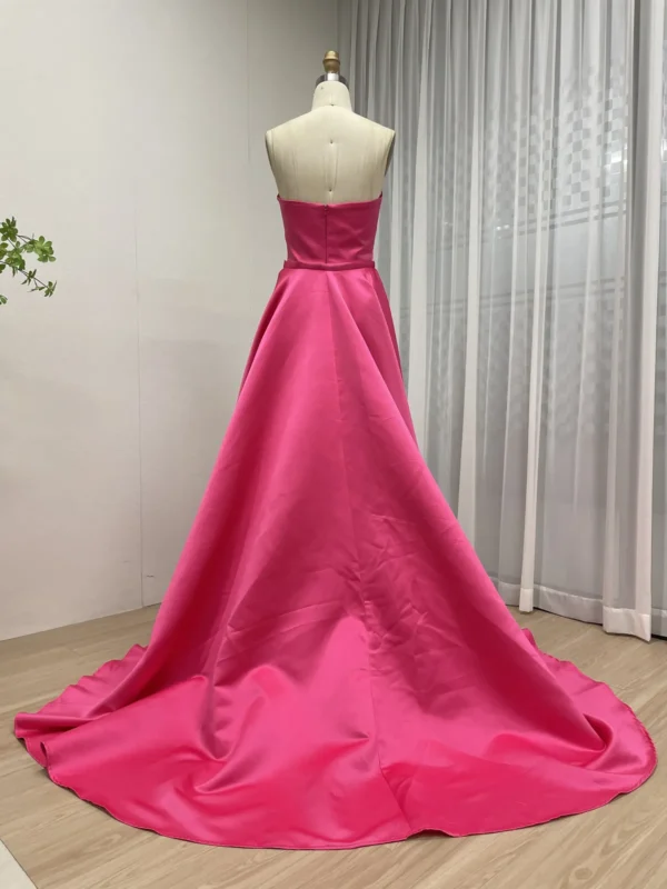 Dramatic Fuchsia Satin Gown With Fitted Bodice And Draped Overlay Skirt MY30162 - 图片 5