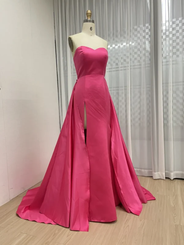 Dramatic Fuchsia Satin Gown With Fitted Bodice And Draped Overlay Skirt MY30162 - 图片 2