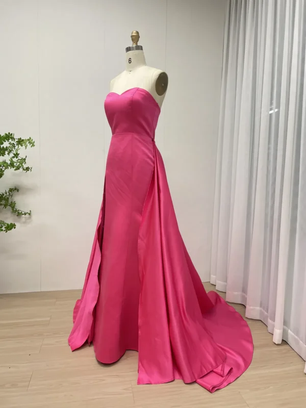 Dramatic Fuchsia Satin Gown With Fitted Bodice And Draped Overlay Skirt MY30162 - 图片 3