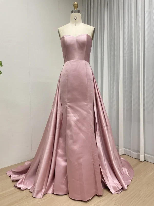 Dramatic Fuchsia Satin Gown With Fitted Bodice And Draped Overlay Skirt MY30162 - 图片 11