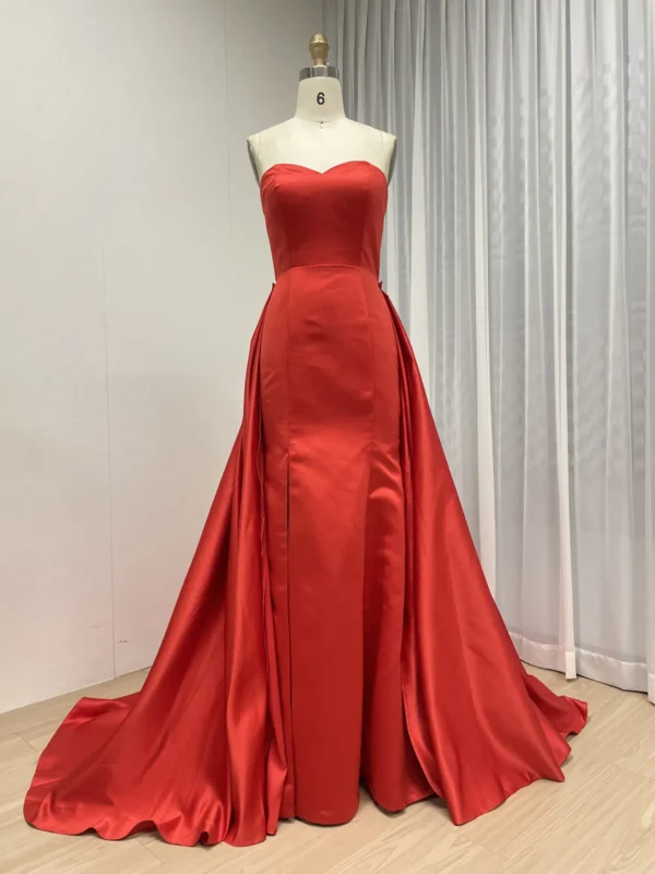 Dramatic Fuchsia Satin Gown With Fitted Bodice And Draped Overlay Skirt MY30162 - 图片 8