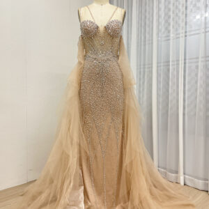 Sexy Haute Couture Champagne Handmade Beaded Evening Gown MY30165