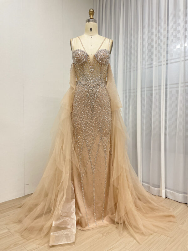 Sexy Haute Couture Champagne Handmade Beaded Evening Gown MY30165