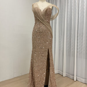 Glamorous Champagne Gown With All-Over Sequin & Beadwork MY30175