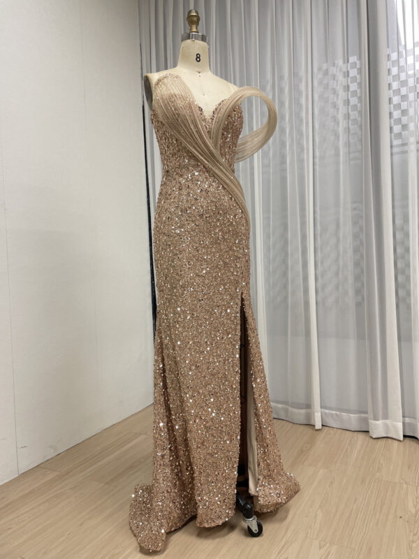 Glamorous Champagne Gown With All-Over Sequin & Beadwork MY30175 - 图片 3