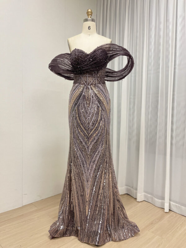 Chic Purple Strapless Gown With Modern Geometric Texture MY30181