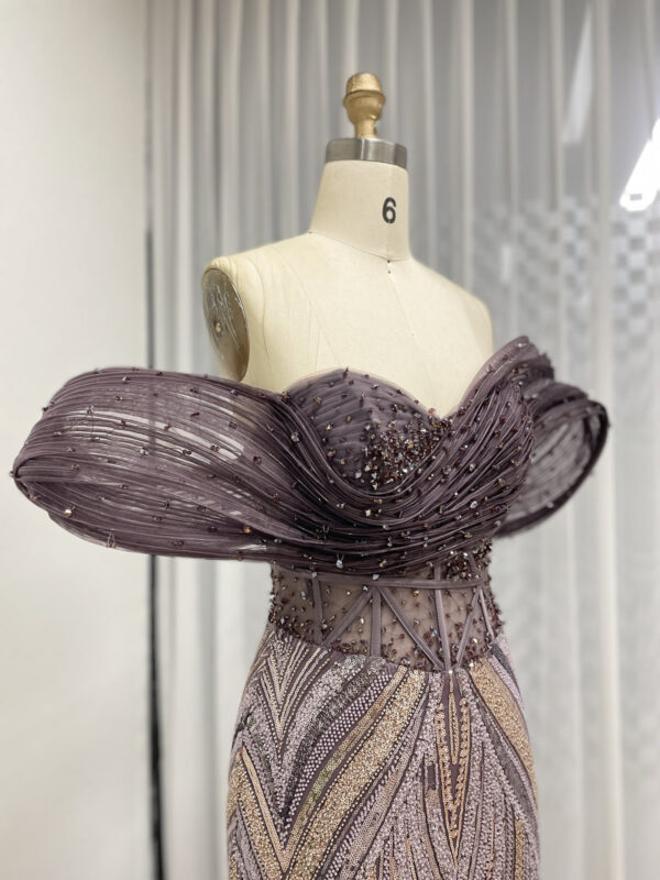 Chic Purple Strapless Gown With Modern Geometric Texture MY30181 - 图片 2