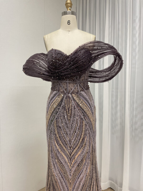 Chic Purple Strapless Gown With Modern Geometric Texture MY30181 - 图片 3