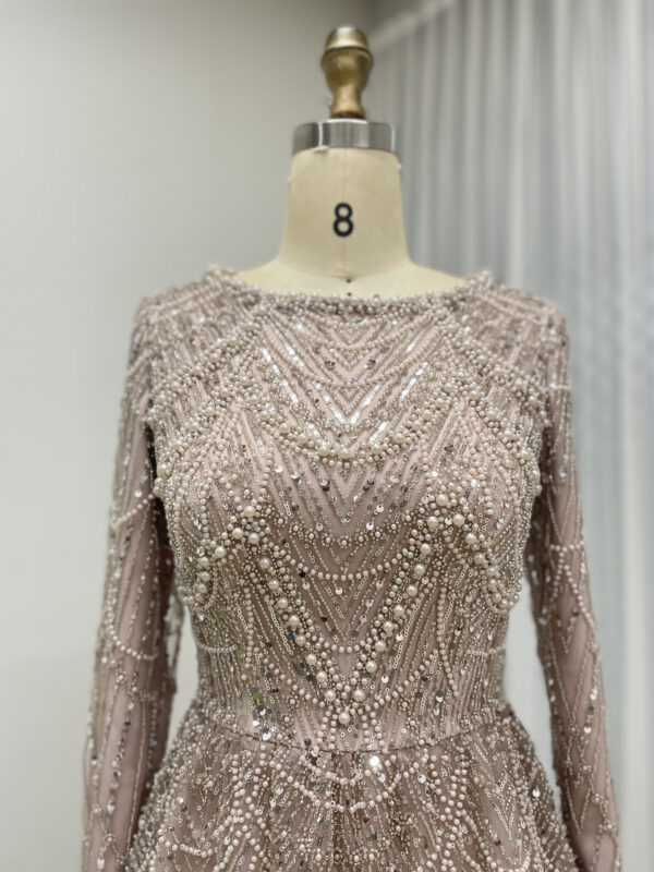 Modest Blush Pink A-line Gown With Beaded Long Sleeves MY30183 - 图片 2