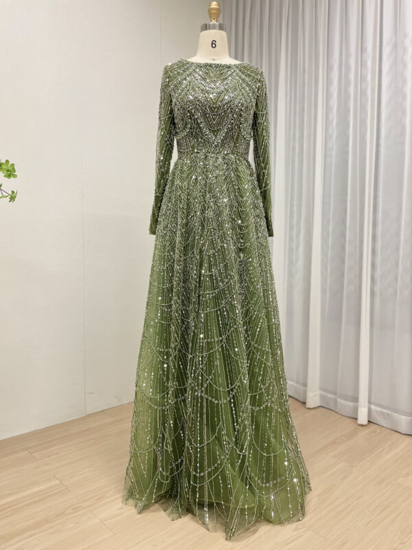 Modest Blush Pink A-line Gown With Beaded Long Sleeves MY30183 - 图片 6