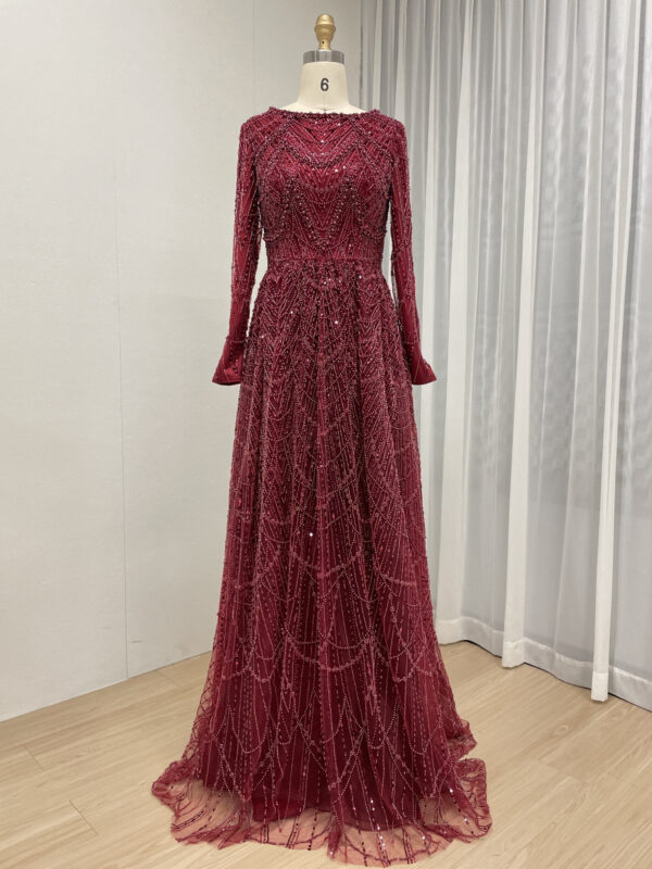 Modest Blush Pink A-line Gown With Beaded Long Sleeves MY30183 - 图片 5