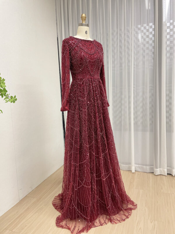 Modest Blush Pink A-line Gown With Beaded Long Sleeves MY30183 - 图片 4