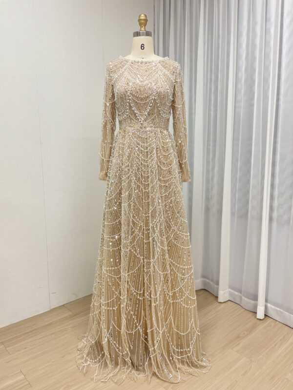 Modest Blush Pink A-line Gown With Beaded Long Sleeves MY30183 - 图片 8