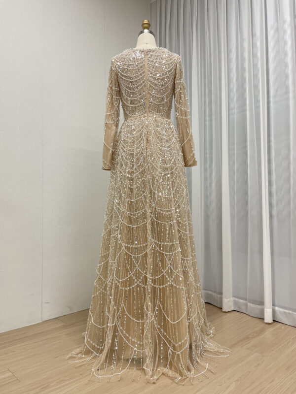 Modest Blush Pink A-line Gown With Beaded Long Sleeves MY30183 - 图片 10