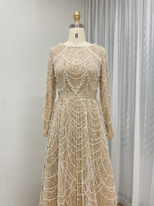 Modest Blush Pink A-line Gown With Beaded Long Sleeves MY30183 - 图片 9