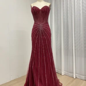 Burgundy Beaded Elegance Evening Gown MC20095