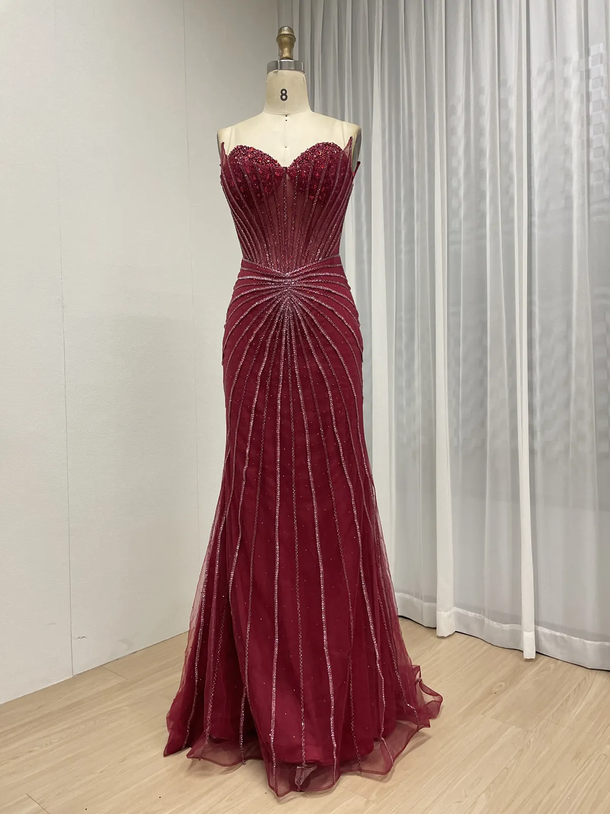 Burgundy Beaded Elegance Evening Gown MC20095