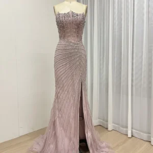 Stylish Pink High Split Couture Prom Gown MC20097