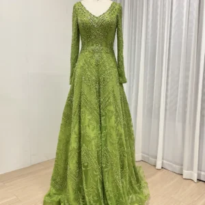 Luxurious Emerald Green A-Line Evening Gown with Full Beaded Embroidery MY30193