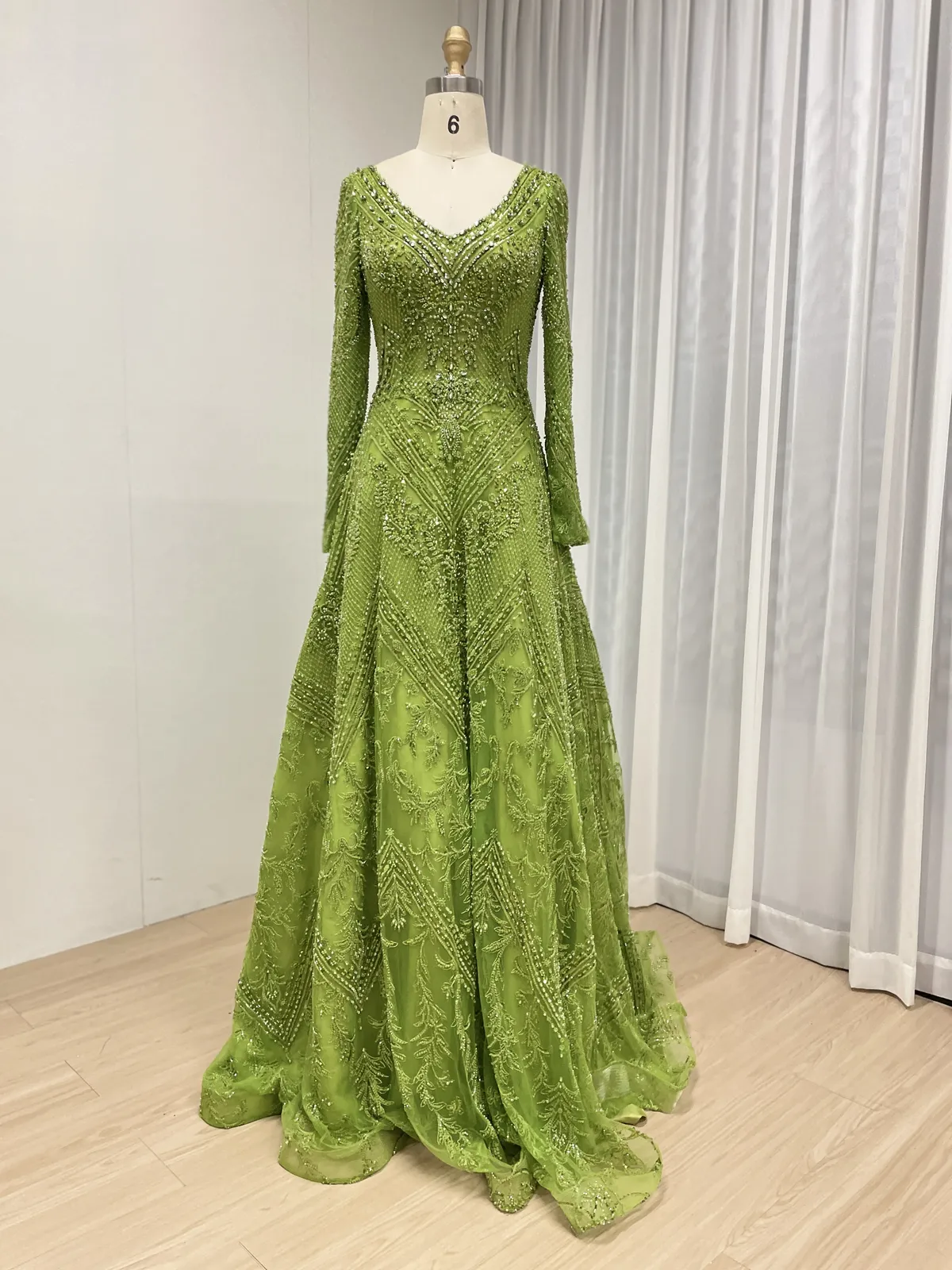 Luxurious Emerald Green A-Line Evening Gown with Full Beaded Embroidery MY30193